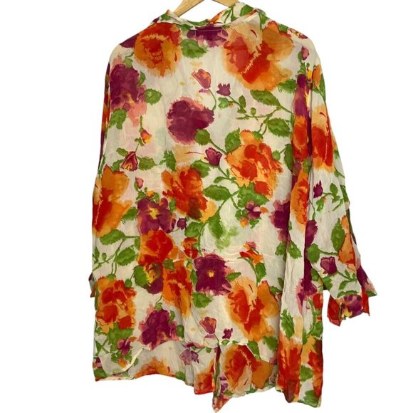 Karen Kane 3X Ruffle Front Garden Fairy Floral Blouse Orange Pink Vibrant‎ Bold - Picture 3 of 8